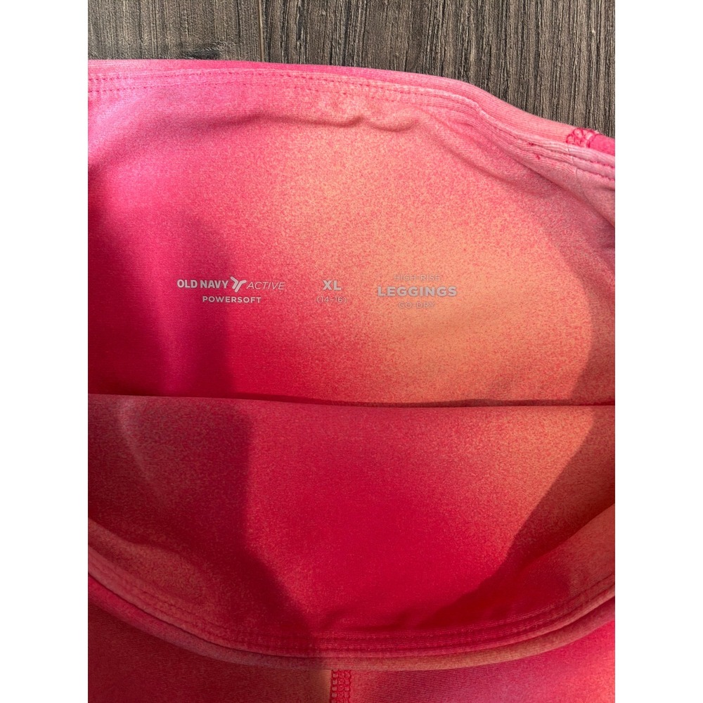 Old Navy Active Powersoft High Rise Leggings Pink Tie Dye Shimmer Pockets XL - Picture 2 of 3